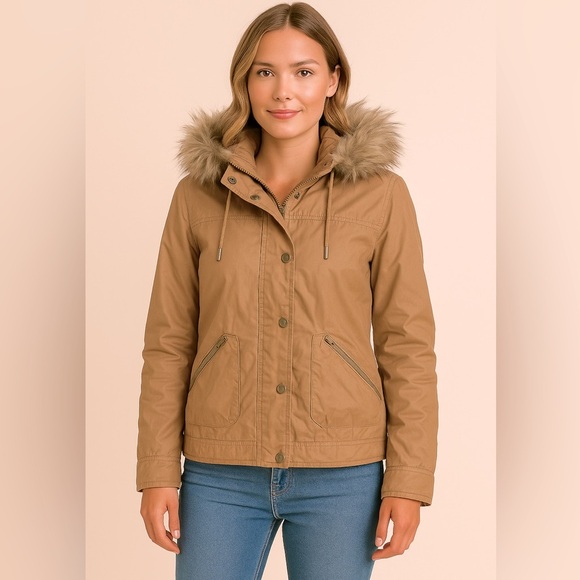Y2K Aeropostale Full Zip and Button Front Jacket with Faux Fur Trim Hood - Picture 1 of 11